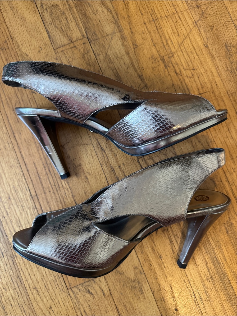 NWOT! Audrey Brooke Metallic Silver Heels